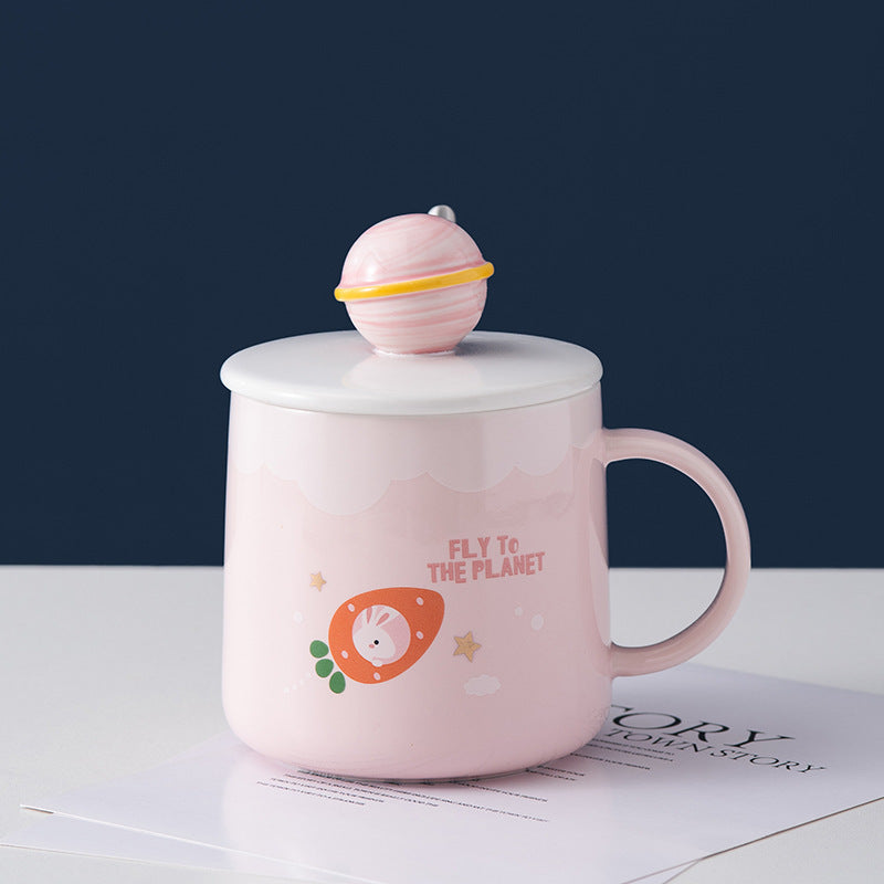 Planet Ceramic Cup With Lid Cartoon