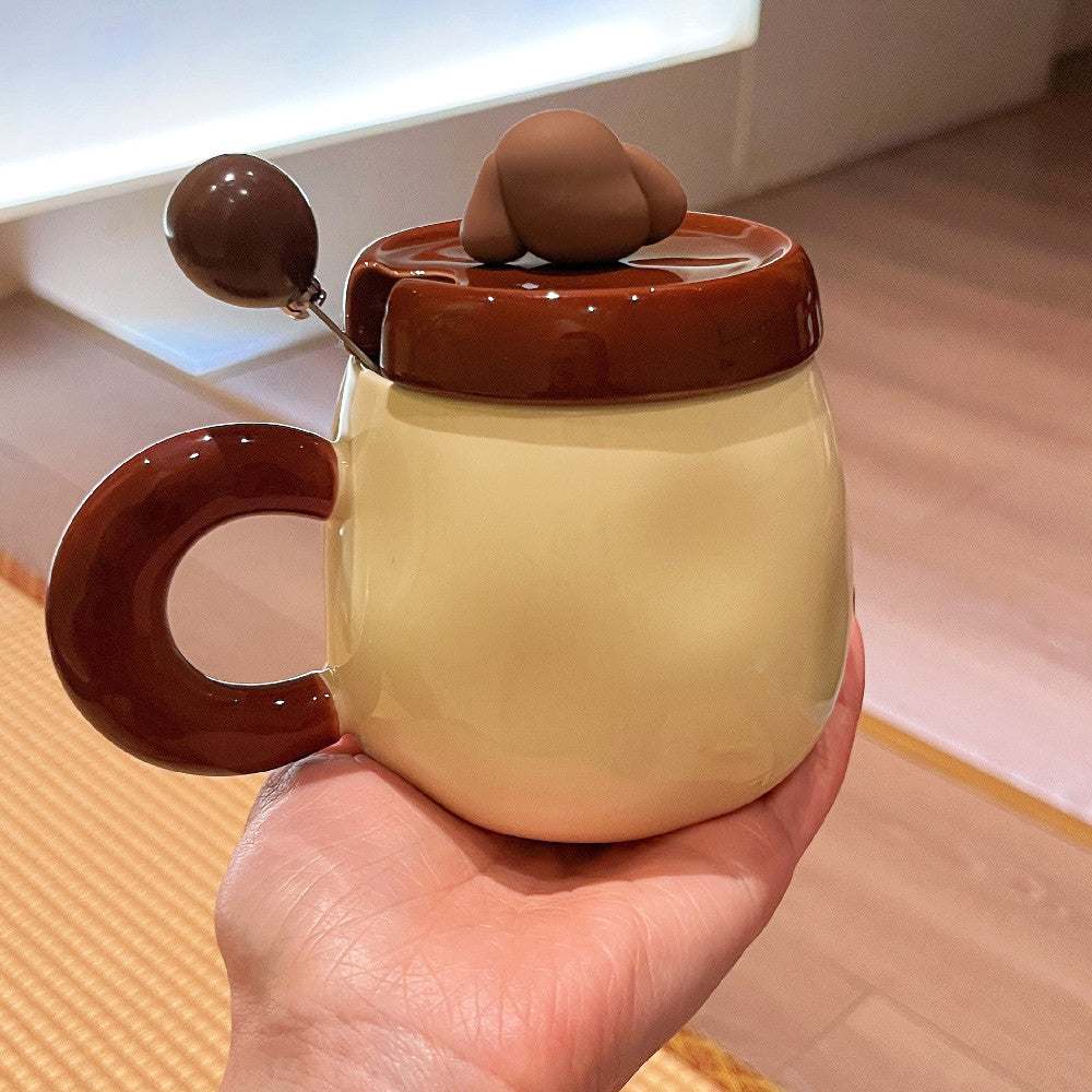 Cartoon Sausage Dog Mug With Lid Spoon