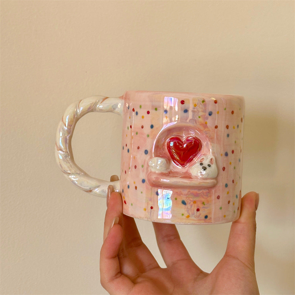 Cute Pearly Embossed Puppy Ceramic Mug