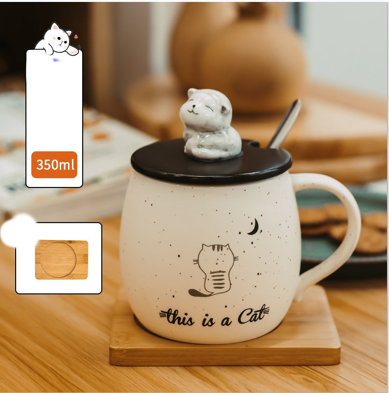 Cute Mark Ceramic Cat Cup Porcelain
