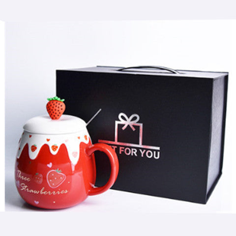 Strawberry Ceramic Coffee Mug With Lid And Spoon