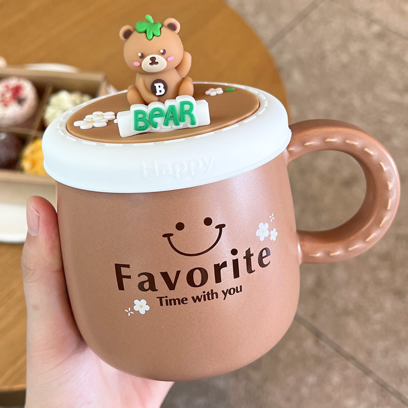 Women's Bear Mug With Lid Ceramic
