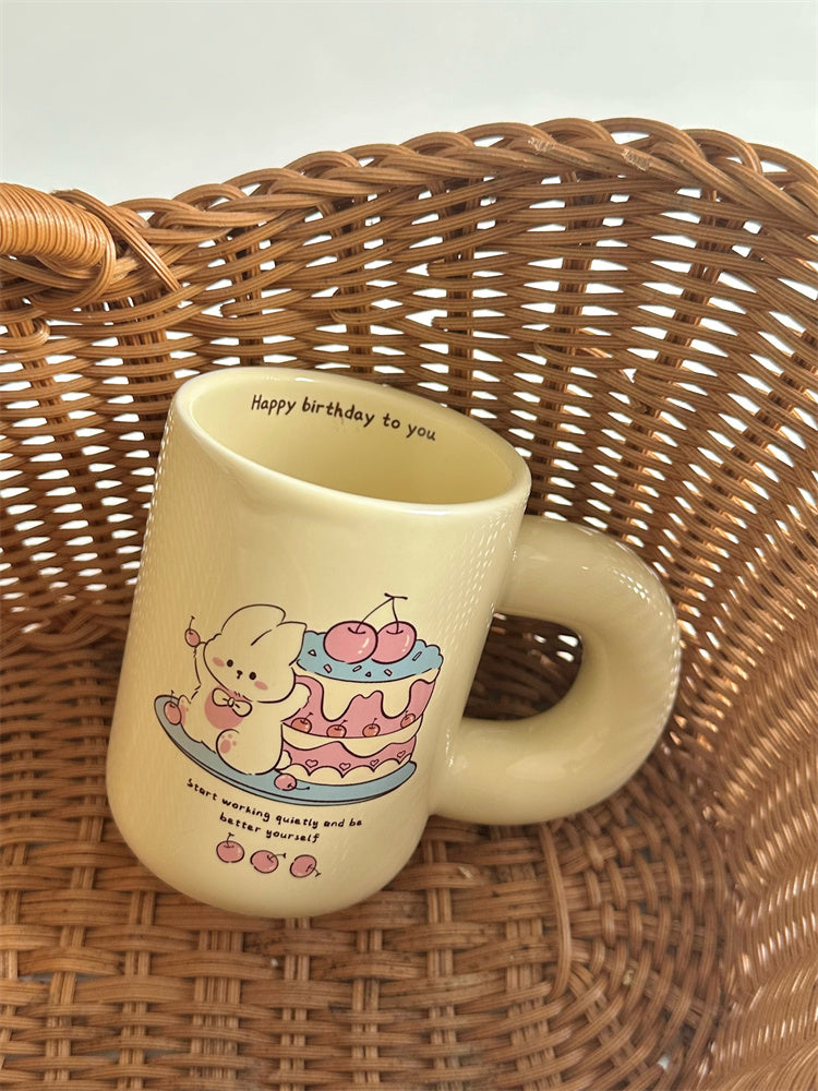 Happy Birthday Cute Rabbit Ceramic Cup