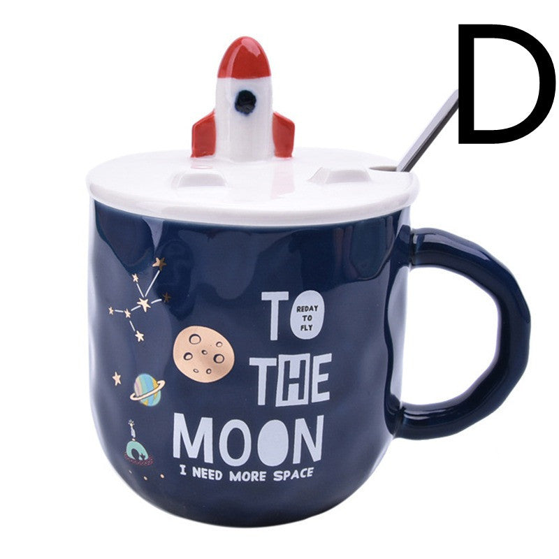 Rocket Star Ceramic Mug With Lid Spoon