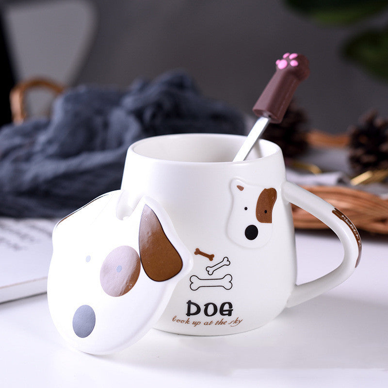 Cartoon Ceramic Mug With Lid Spoon
