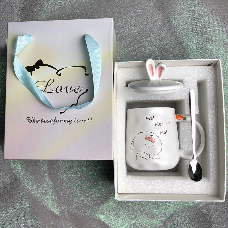 Cartoon Cute Creative Ceramic Water Cup With Lid Spoon