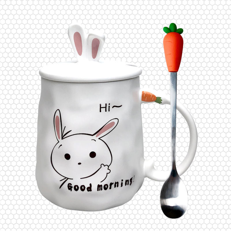Cartoon Cute Creative Ceramic Water Cup With Lid Spoon