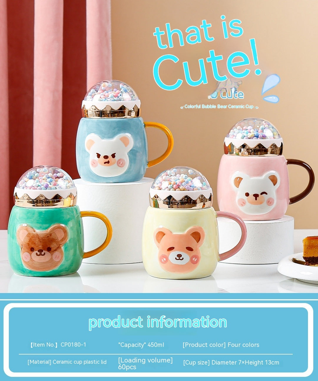 Large Capacity Ceramic Drinking Bear Mug With Lid