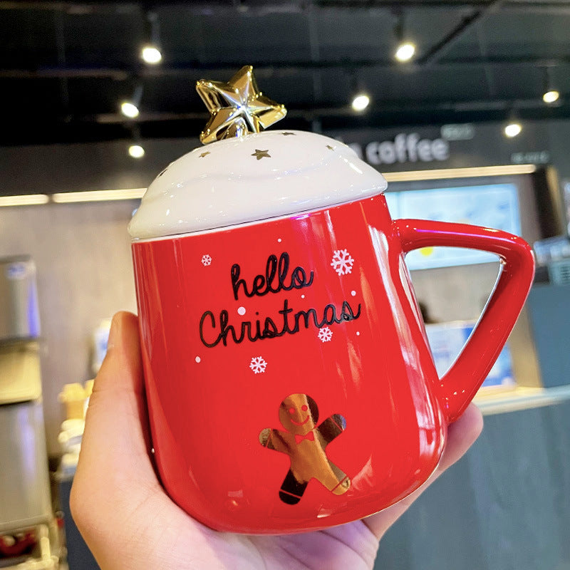 Christmas Ceramic Cup Mug With Cover With Spoon