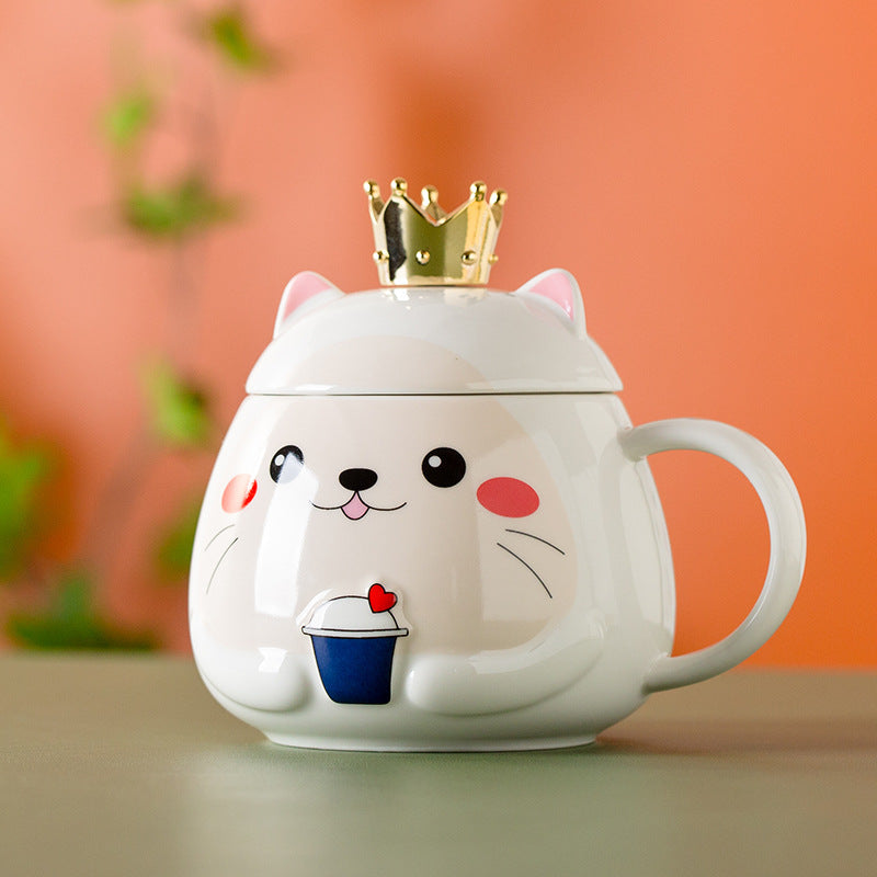 Cute Crown Cat Ceramic Mug Cartoon Large Capacity