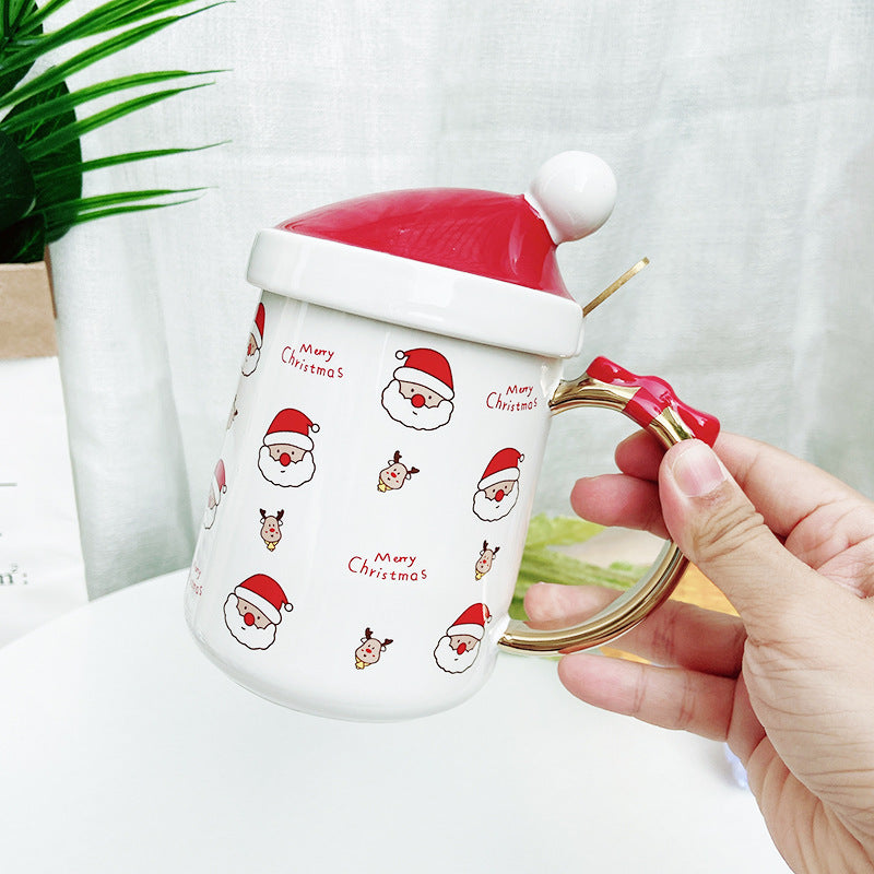 Santa Elk Ceramic Bowknot Water Cup