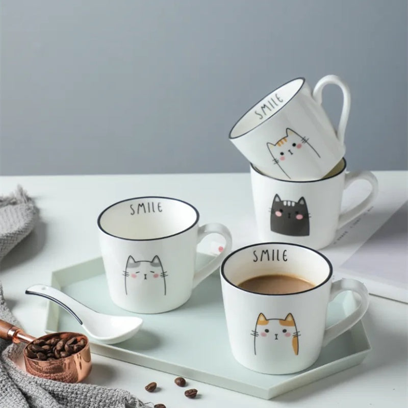 Coffee Cup Cartoon Cat Pattern