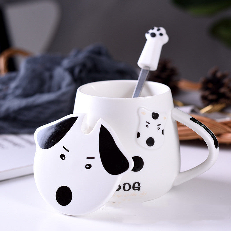 Cartoon Ceramic Mug With Lid Spoon