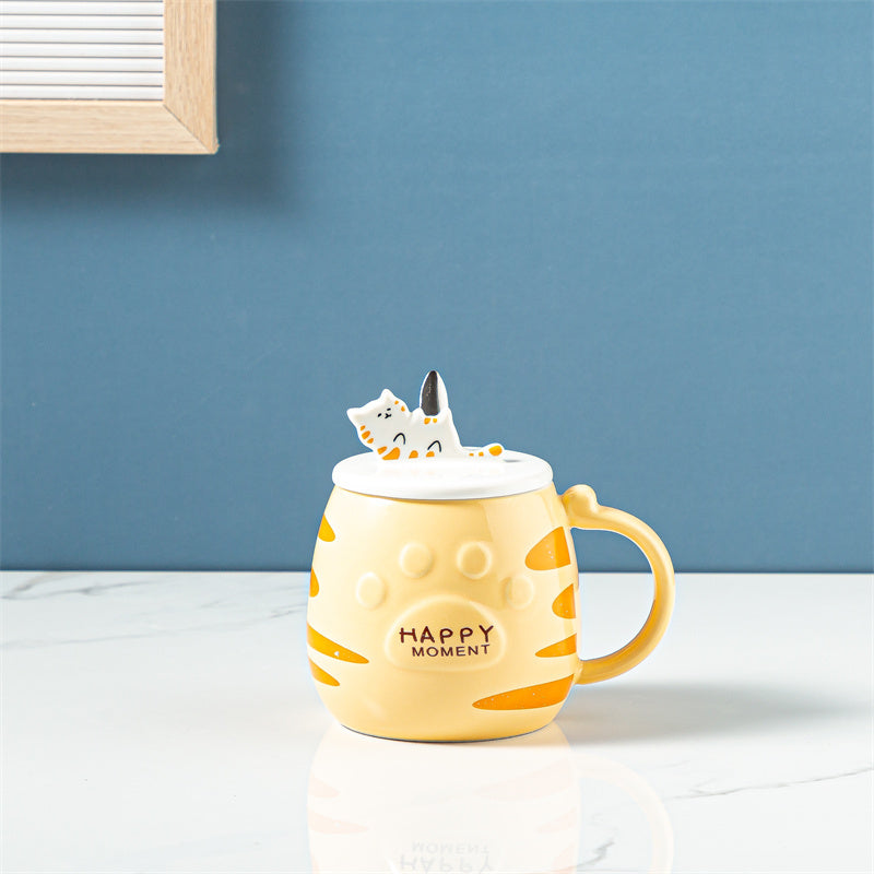 Ceramic Cat Mug With Lid Spoon Office Cute Coffee Mug