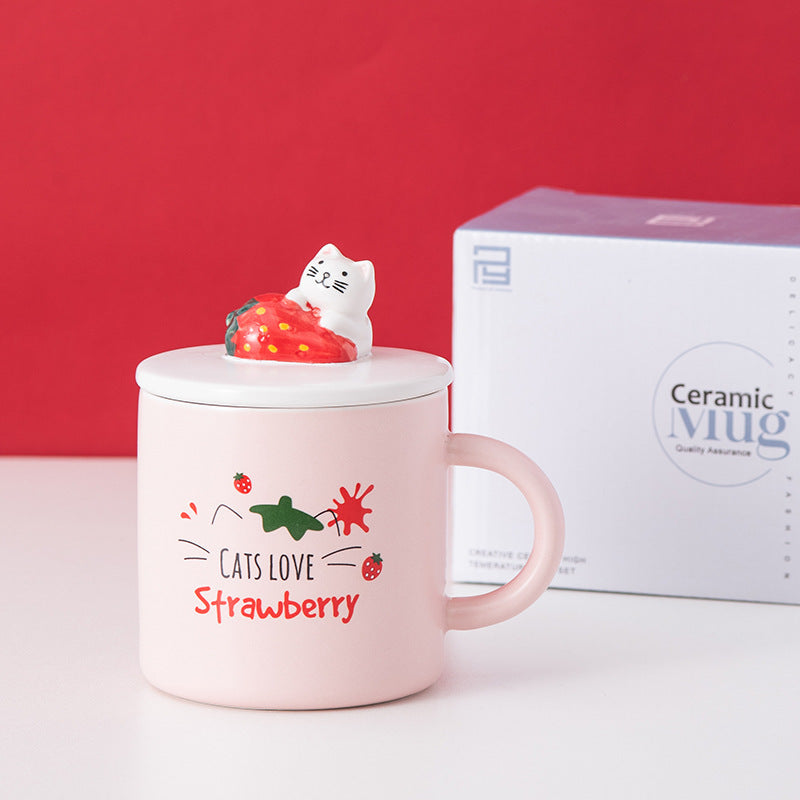 Creative Cartoon Ceramic Cup With Lid Cute Strawberry