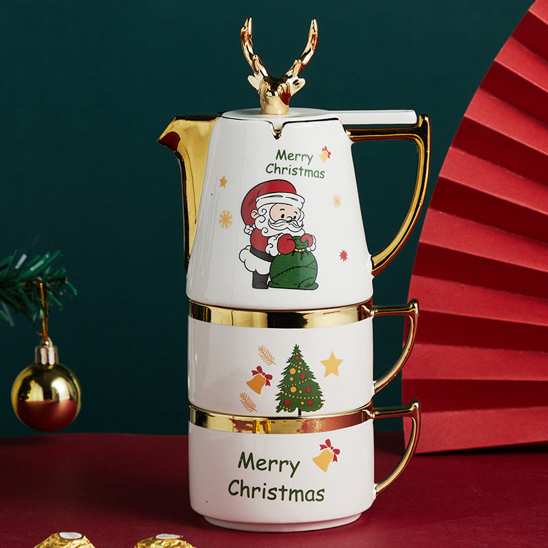 Ceramic Teapot Cup Gift Christmas Elk Teacup Set