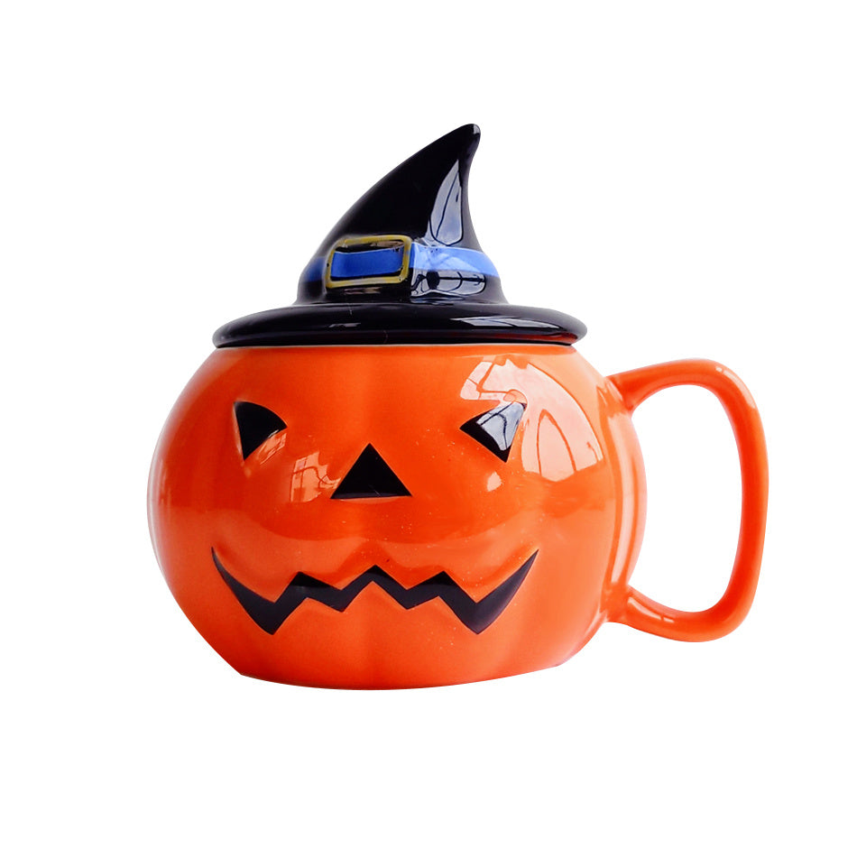 Ceramic Mug Pumpkin Imp Shaped Halloween With Lid