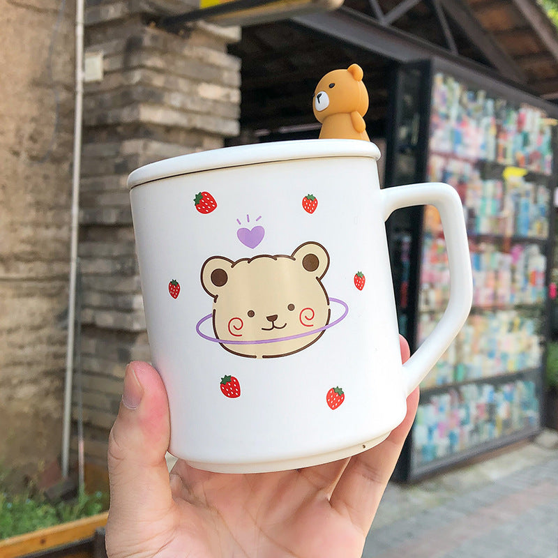 Office Tea Coffee Bear Mug With Lid Spoon