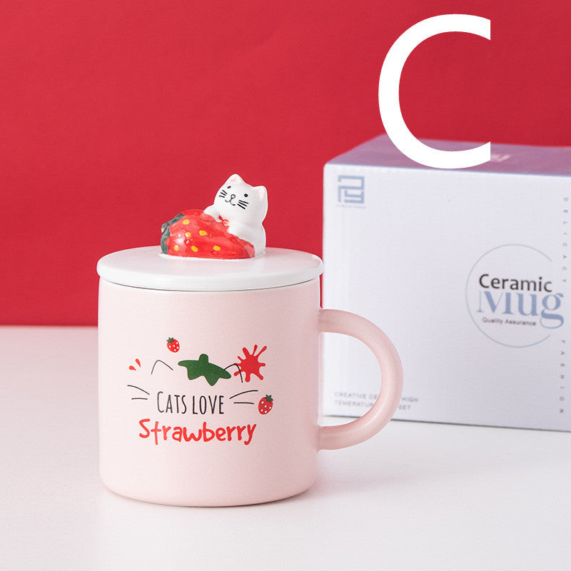 Cartoon Ceramic Cat Mug with Lid