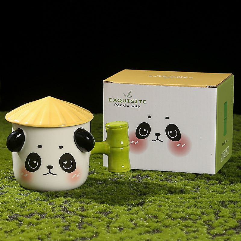Cute Panda Ceramic Cup For Girls With Lid Milk Breakfast