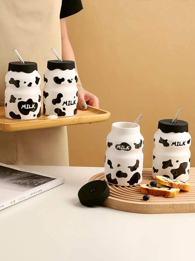 Cute Mini Cow Ceramic Straw Cup