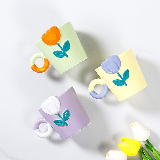 Hand Painted Tulip Ceramic Mug