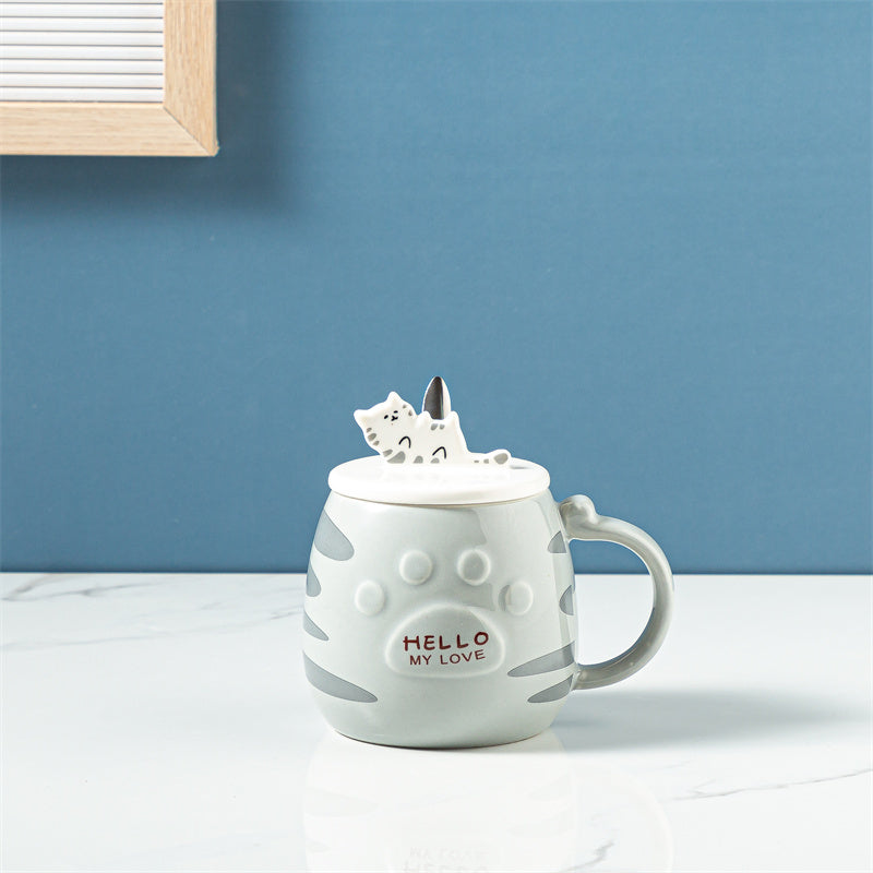 Ceramic Cat Mug With Lid Spoon Office Cute Coffee Mug