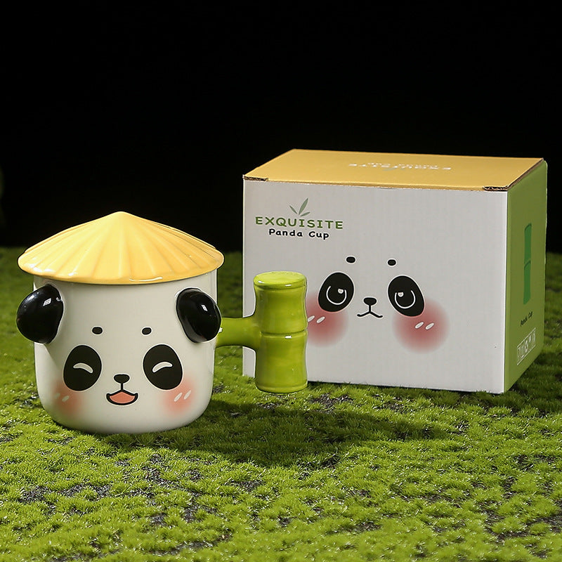Cute Panda Ceramic Cup For Girls With Lid Milk Breakfast