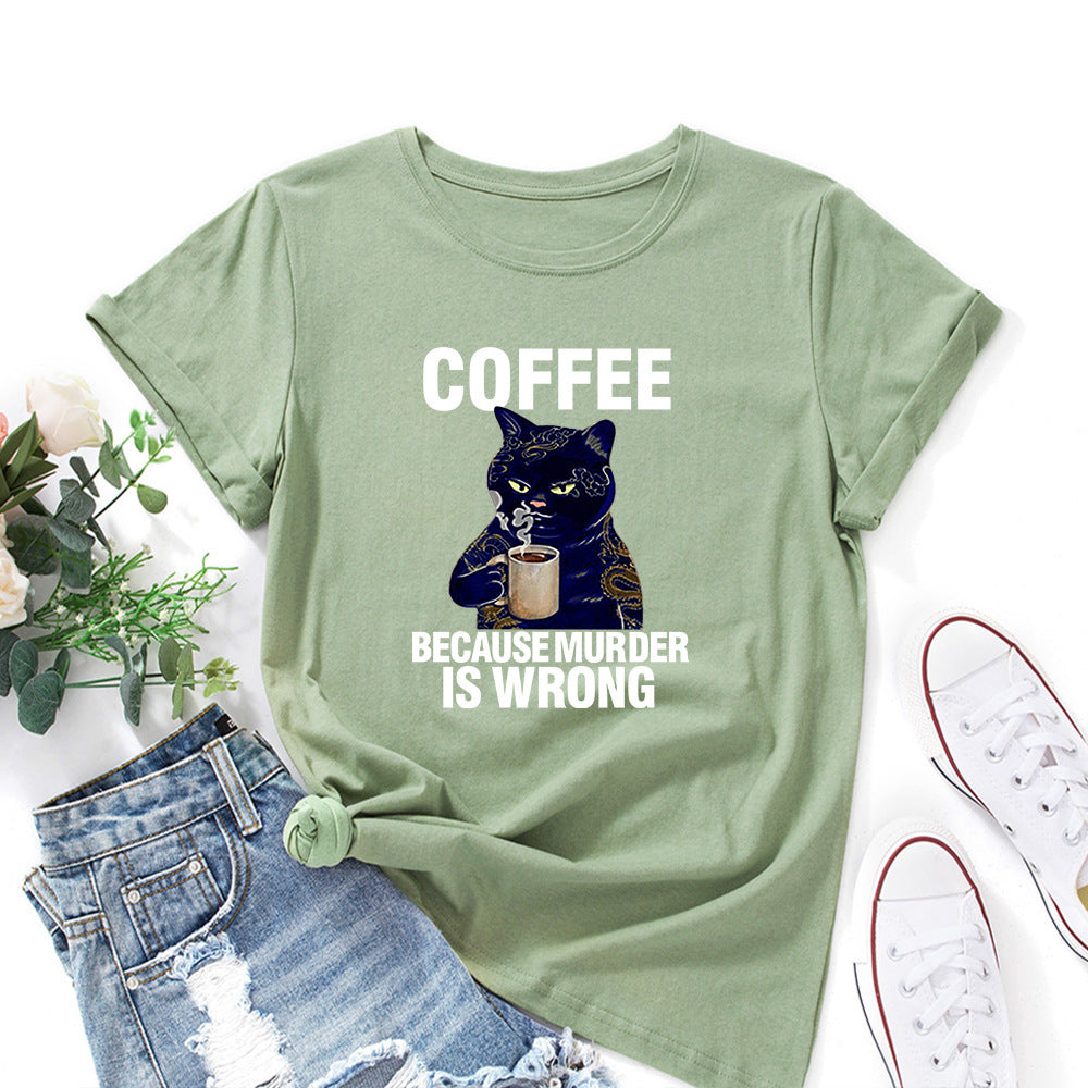 Black And White Print Loose Round Neck Short-sleeved T-shirt