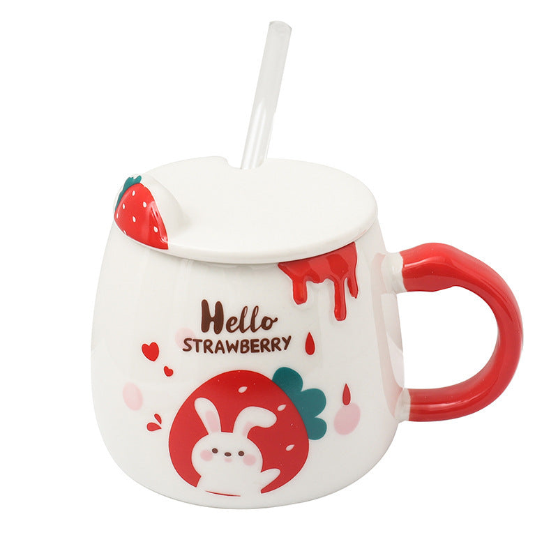 Cute Cartoon Strawberry Rabbit Ceramic Cup