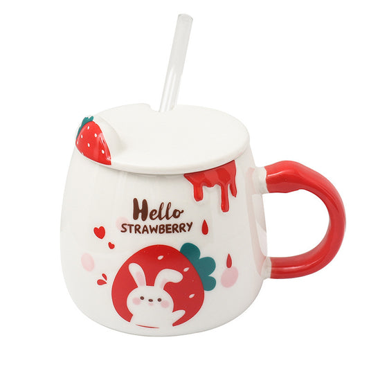 Cute Cartoon Strawberry Rabbit Ceramic Cup