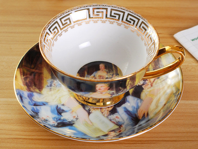 Creative Bone China Coffee Cup And Plate, Retro Art