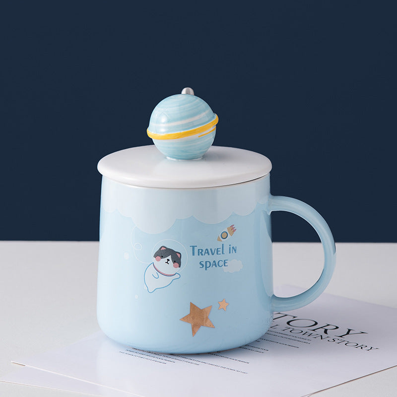 Planet Ceramic Cup With Lid Cartoon
