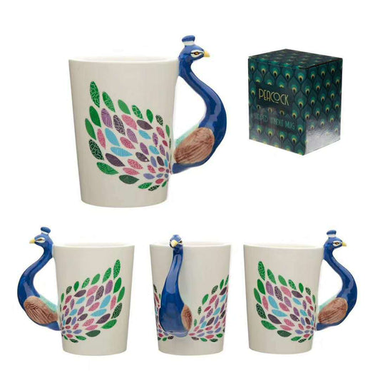 Painted Ceramic Cup Crown Peacock