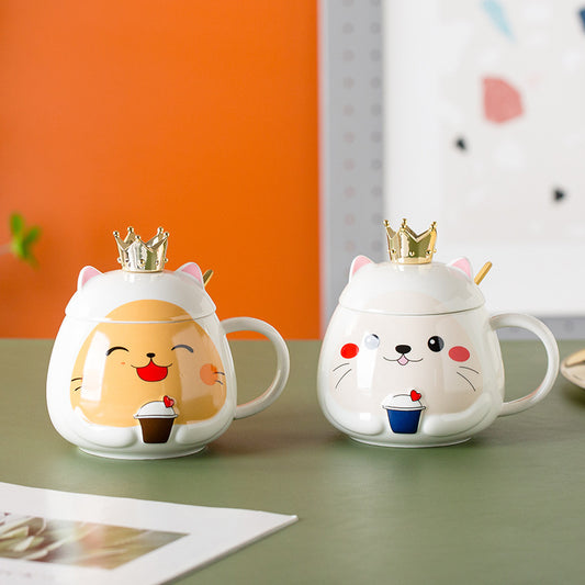 Cute Crown Cat Ceramic Mug Cartoon Large Capacity