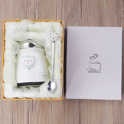 Cute Cat Cup with lid spoon