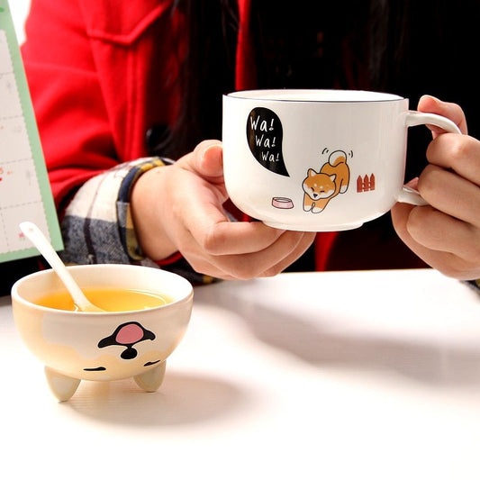 Double-Layer Ceramic Dog Mug Bulldog, Husky, Corgi, Shiba Inu