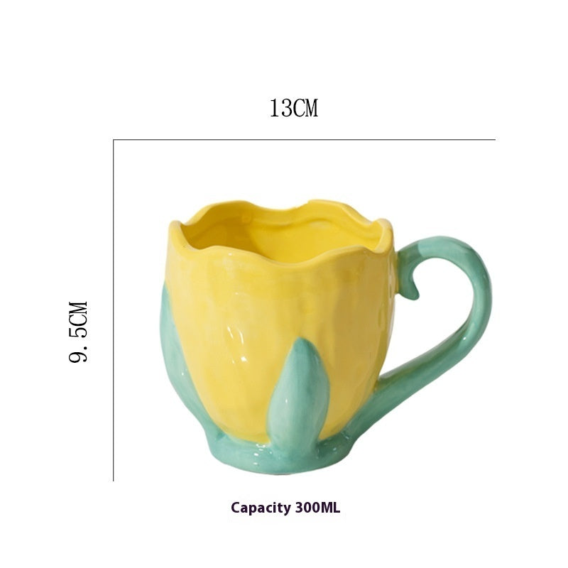 Three-dimensional Relief Tulip Ceramic Mug