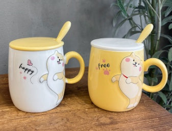 Cute Cartoon Shiba Inu Puppy Ceramic Cup with Lid