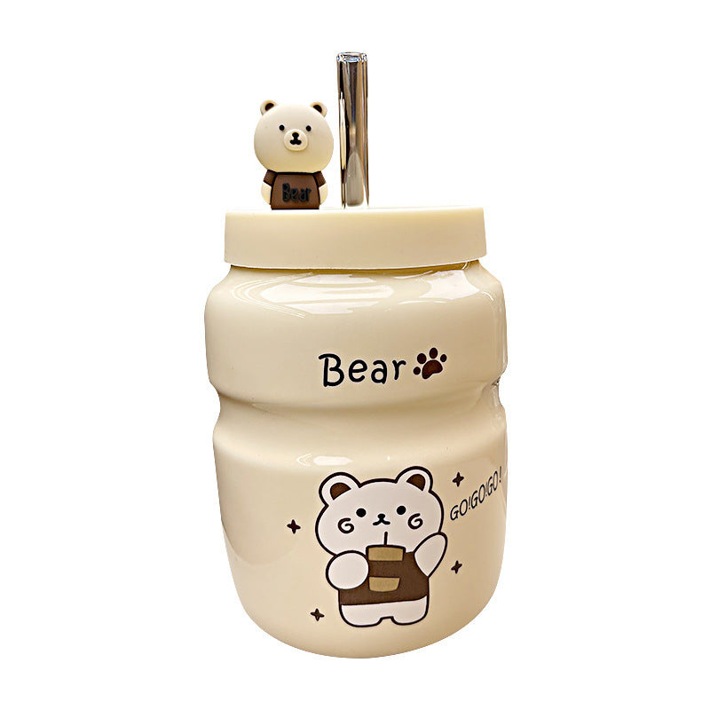 Cartoon Bear Ceramic Straw Cup Mug