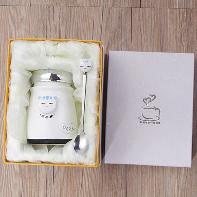 Cute Cat Cup with lid spoon