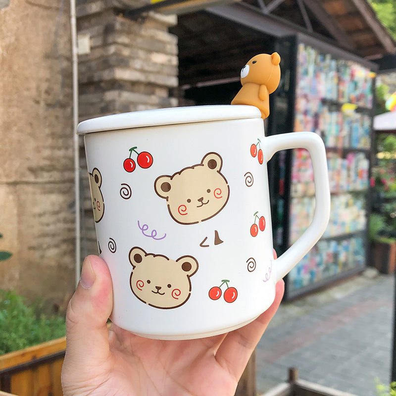 Office Tea Coffee Bear Mug With Lid Spoon