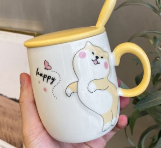 Cute Cartoon Shiba Inu Puppy Ceramic Cup with Lid