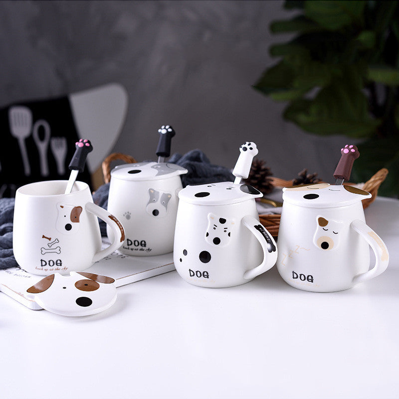 Cartoon Ceramic Mug With Lid Spoon