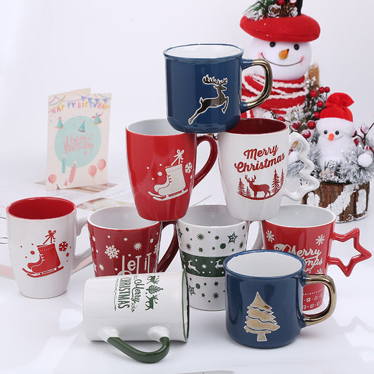 Cute Cartoon Snowman Santa Claus Ceramic Cup Christmas Mug