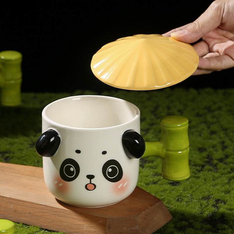 Cute Panda Ceramic Cup For Girls With Lid Milk Breakfast