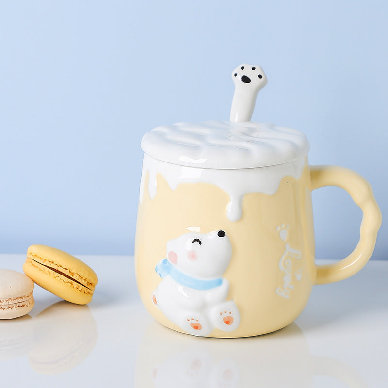 Cute Polar Bear Ceramic Cup With Lid Spoon