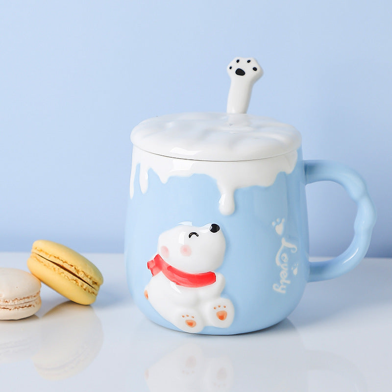 Cute Polar Bear Ceramic Cup With Lid Spoon