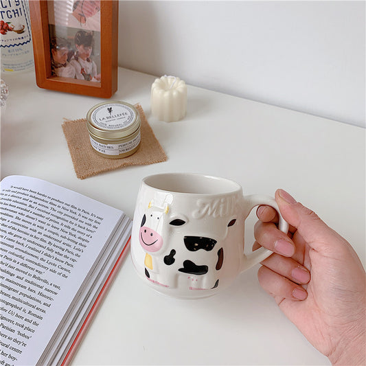 Embossed Cute Cartoon Cow Mug