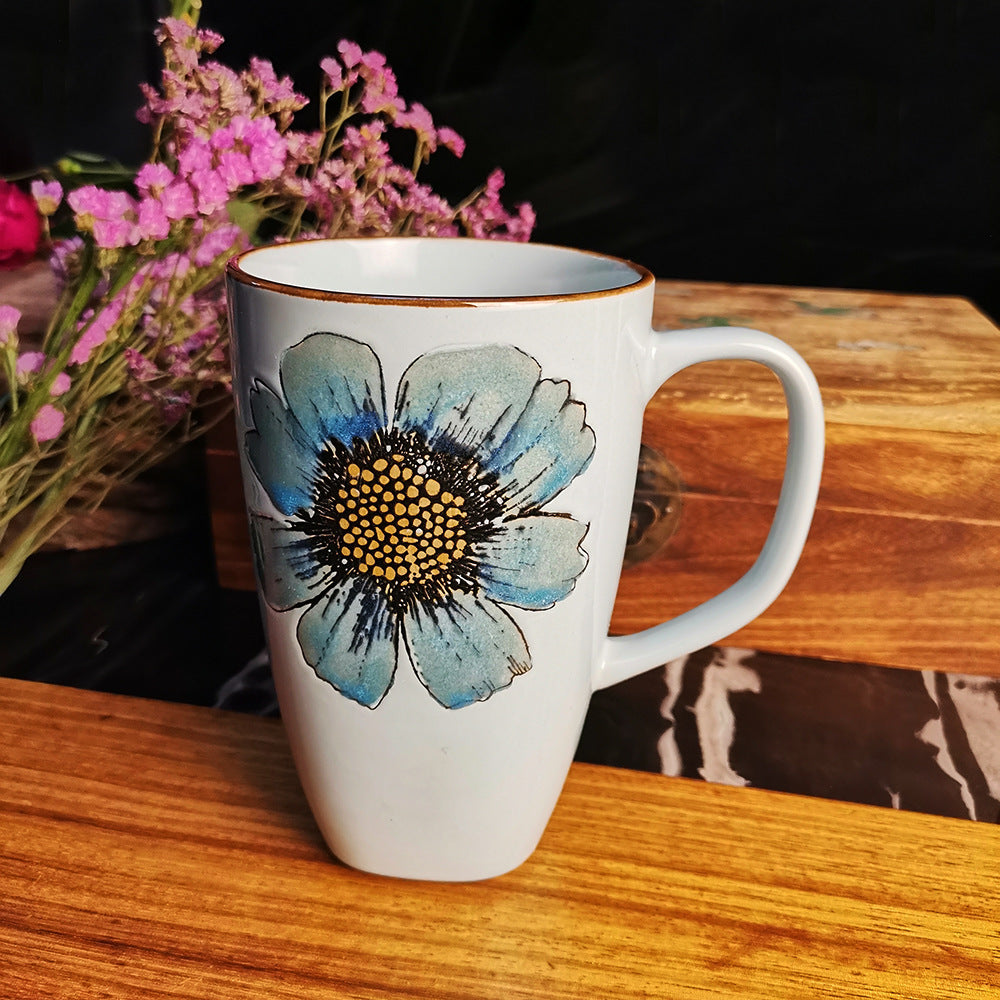 Double Sided Hand Painted Flowery Ceramic Mug